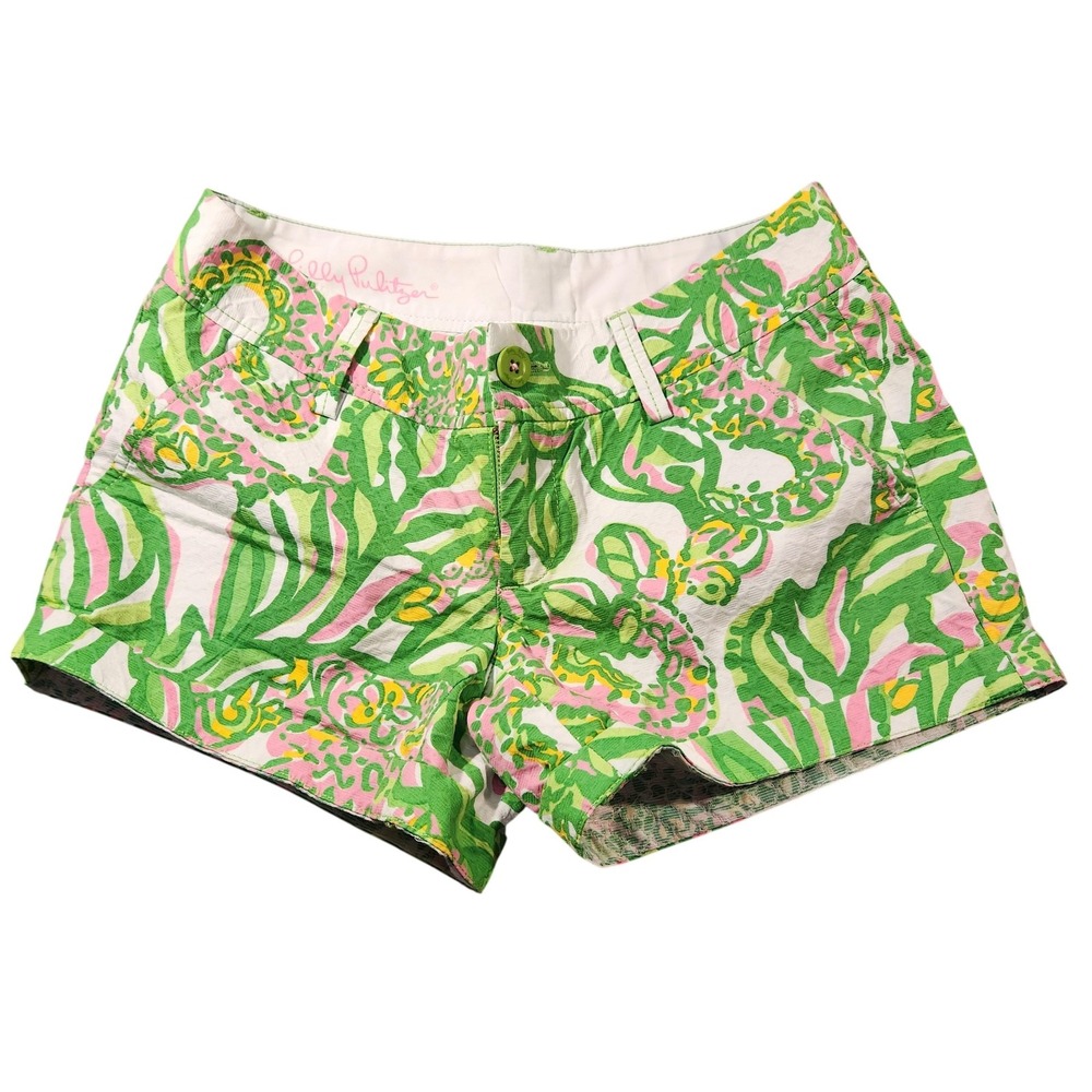 Vintage Y2K Lilly Pulitzer Shorts Womens 0 Green Pink Callahan Tropical